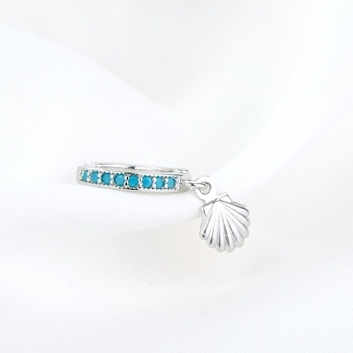 Silver Shell Turquoise Hoop Earring