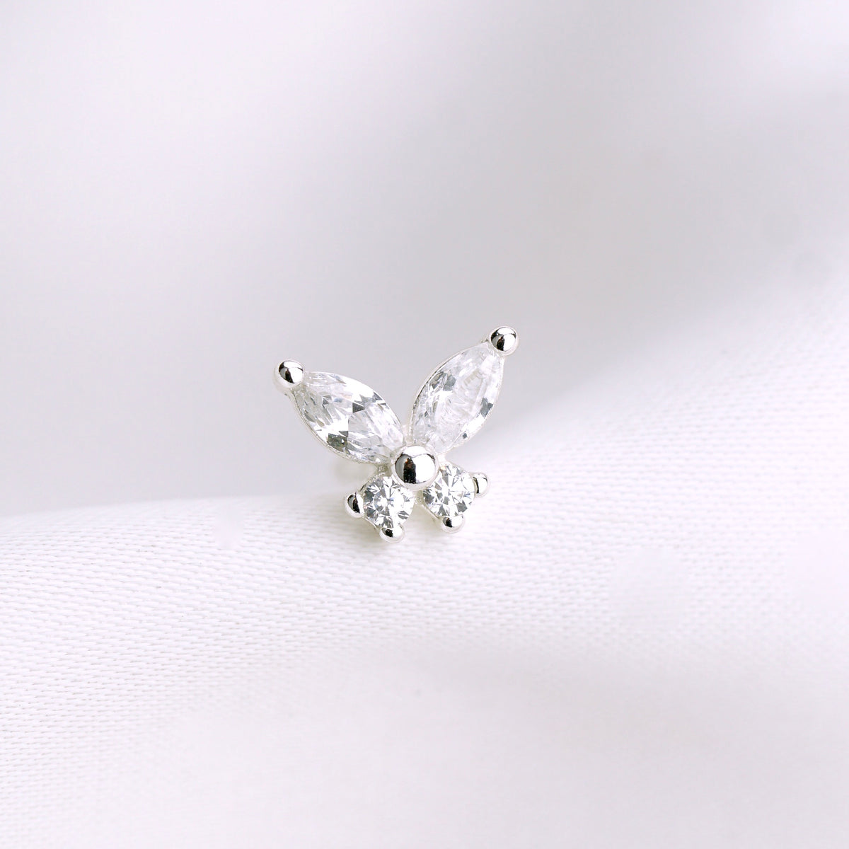 Silver Tiny Diamond Butterfly Stud
