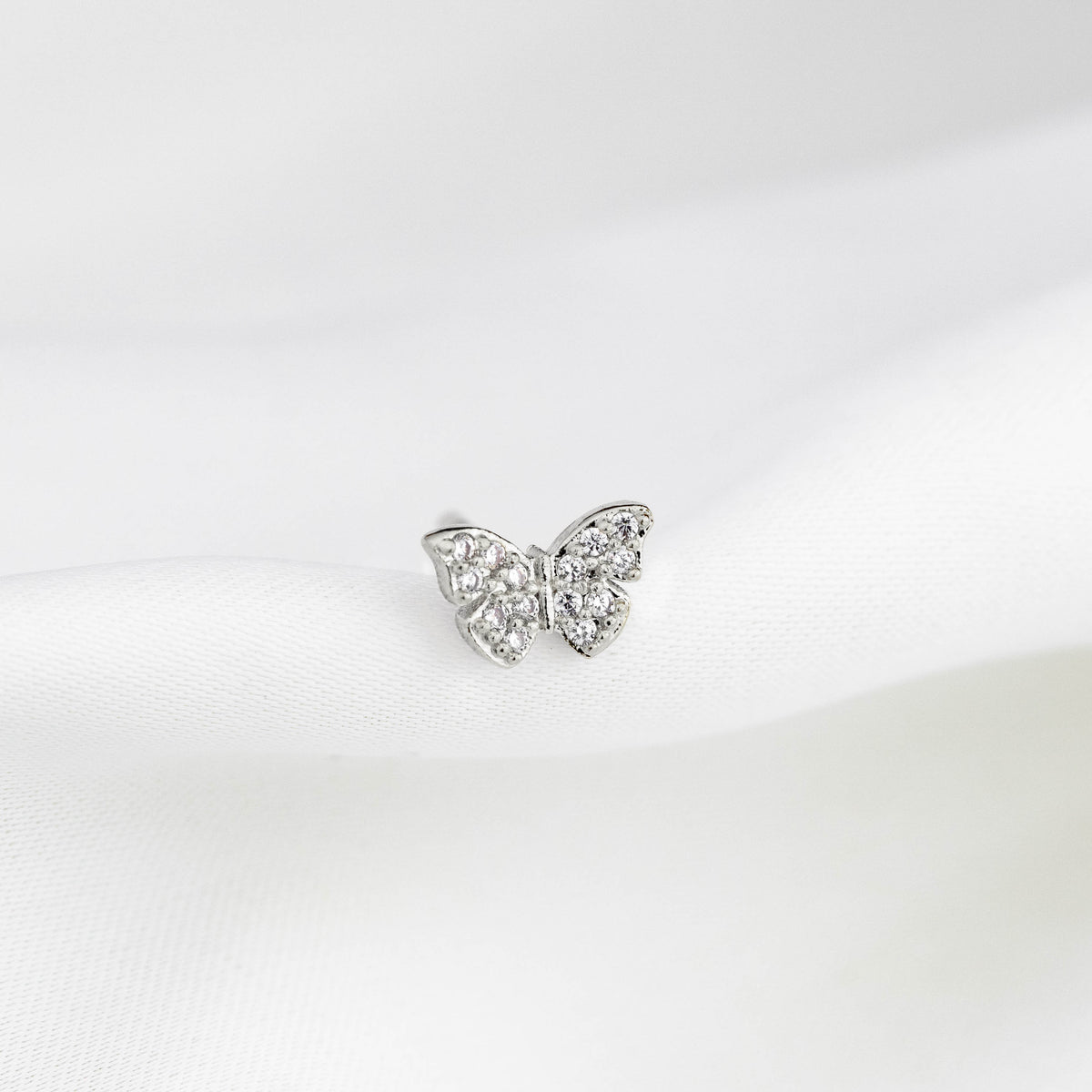 Silver Tiny Sparkling Butterfly Stud