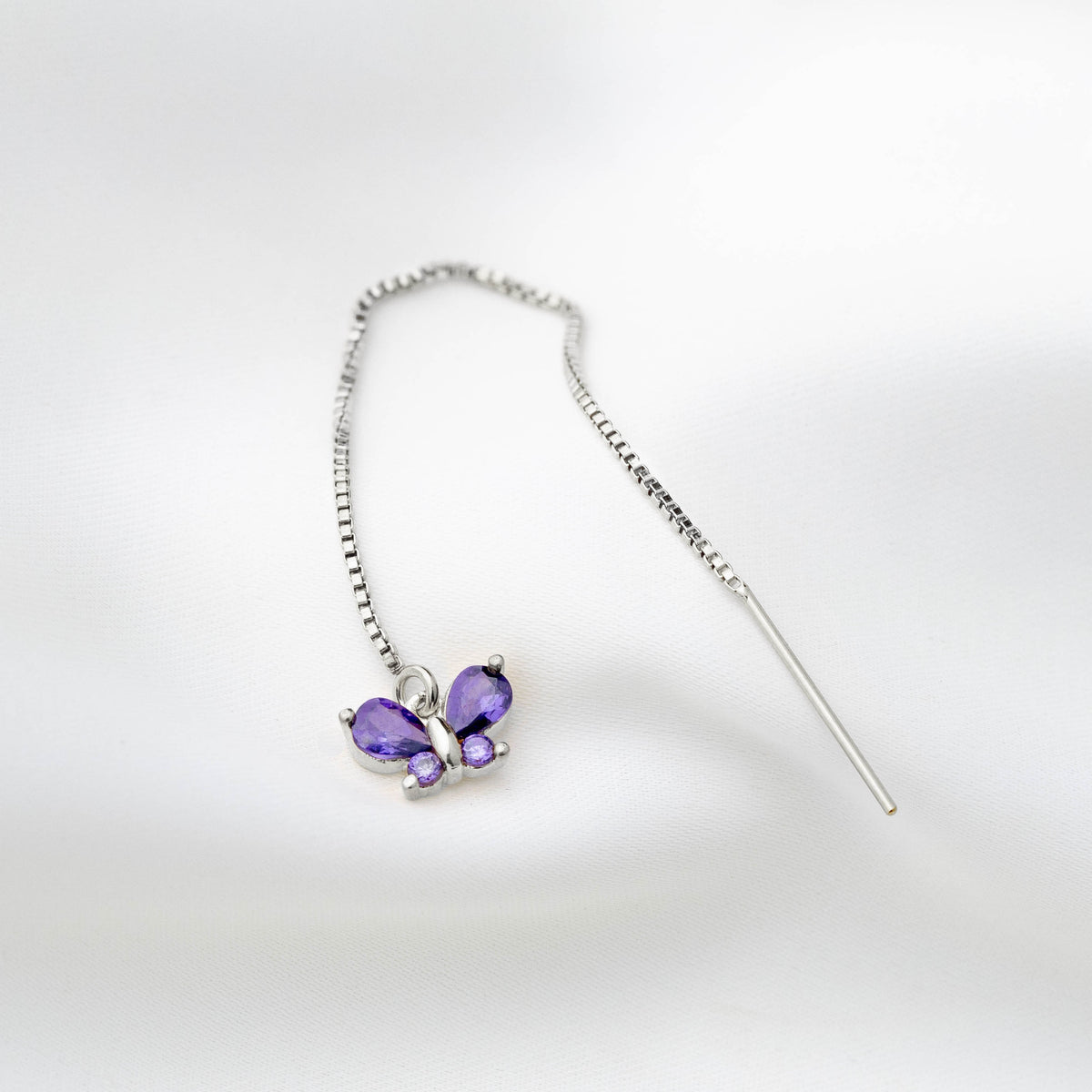 Silver Violet Small Diamond Butterfly Earthread