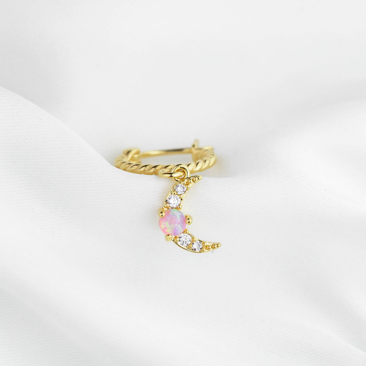 Small Pink Opal Moon Earring