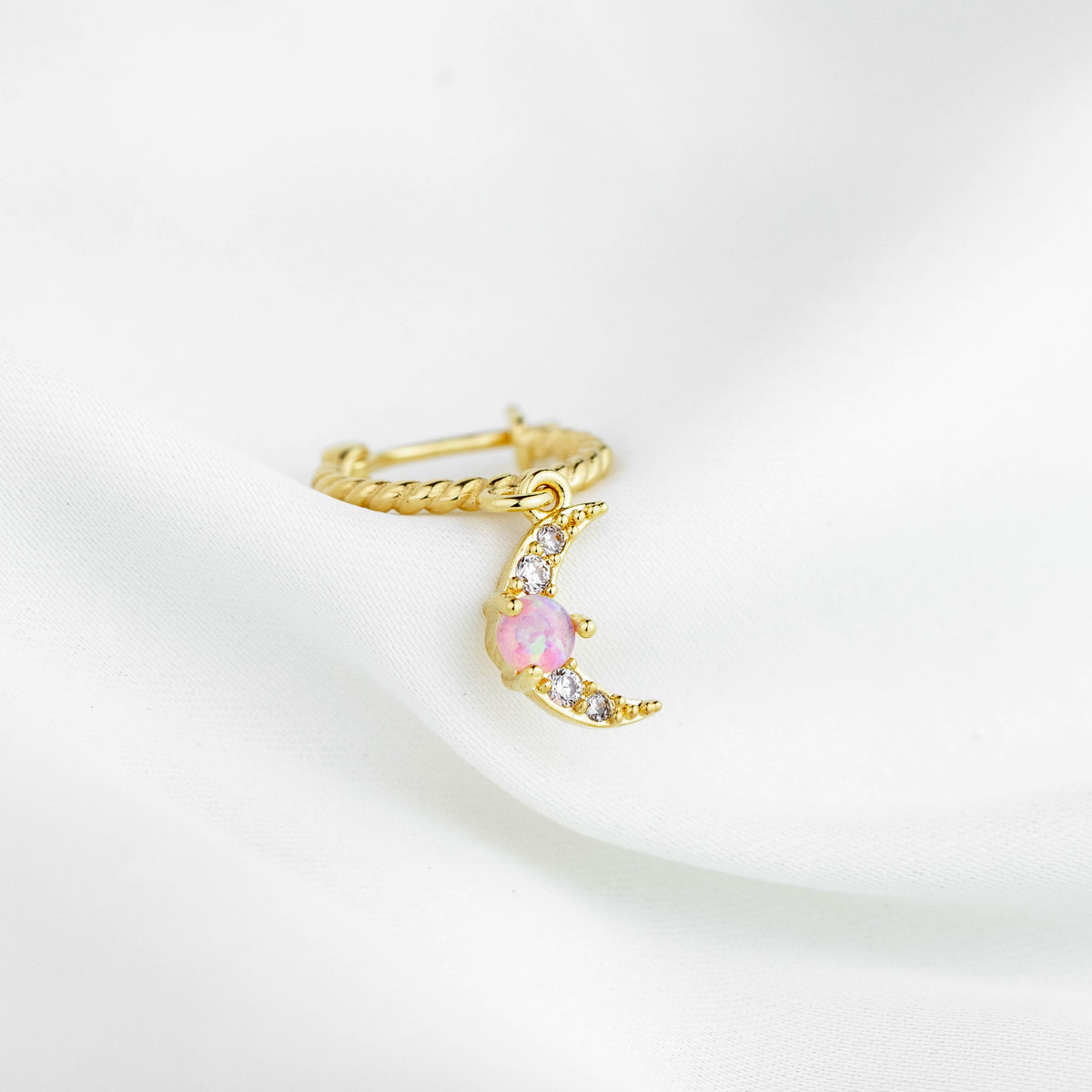 Small Pink Opal Moon Earring