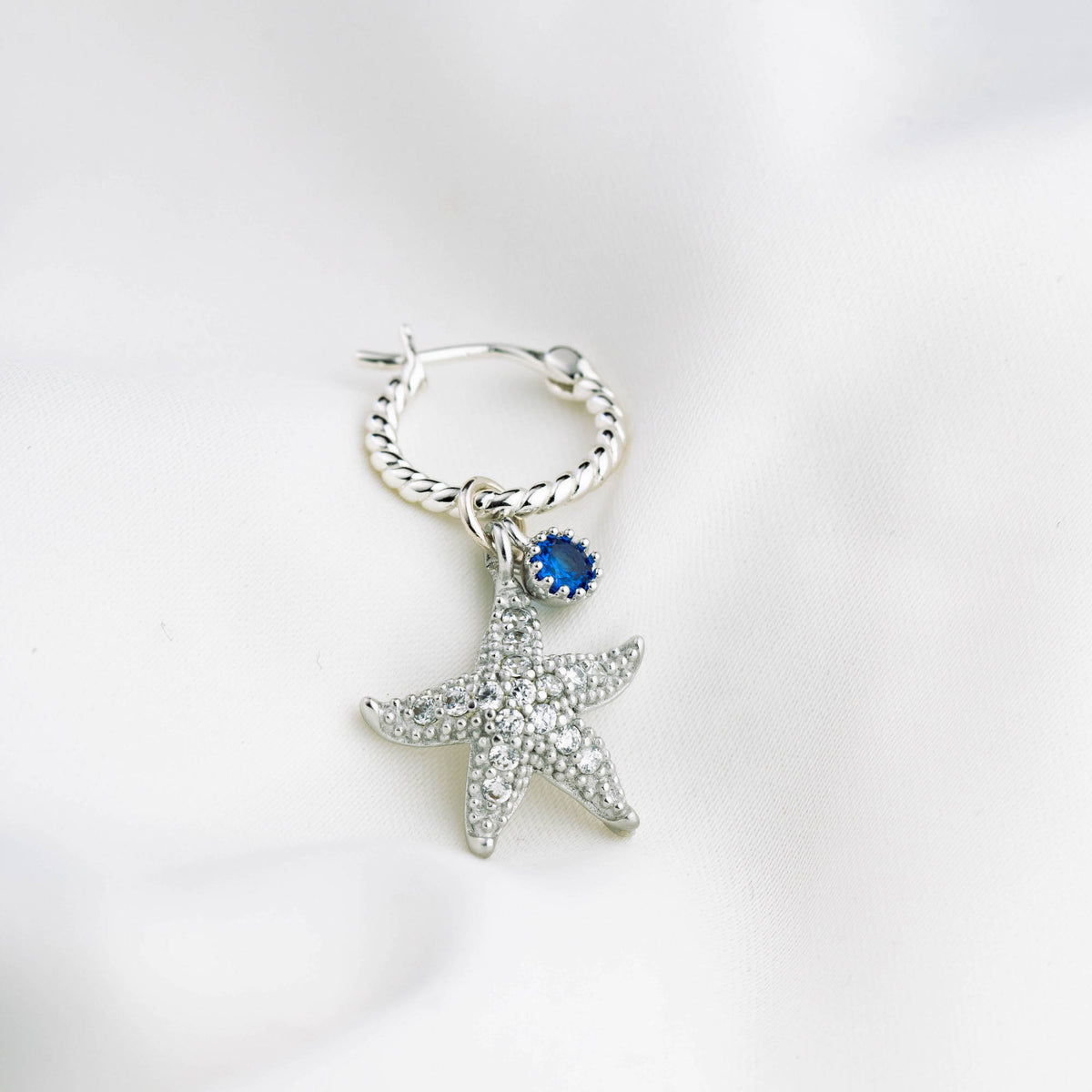 Silver Sparkling Starfish Earring Bohemian Blue Zirconia